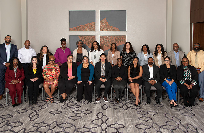 The most recent cohort from the MPLD leadership fellowship program pose for a group picture during their recent graduation celebration in Washington, DC.